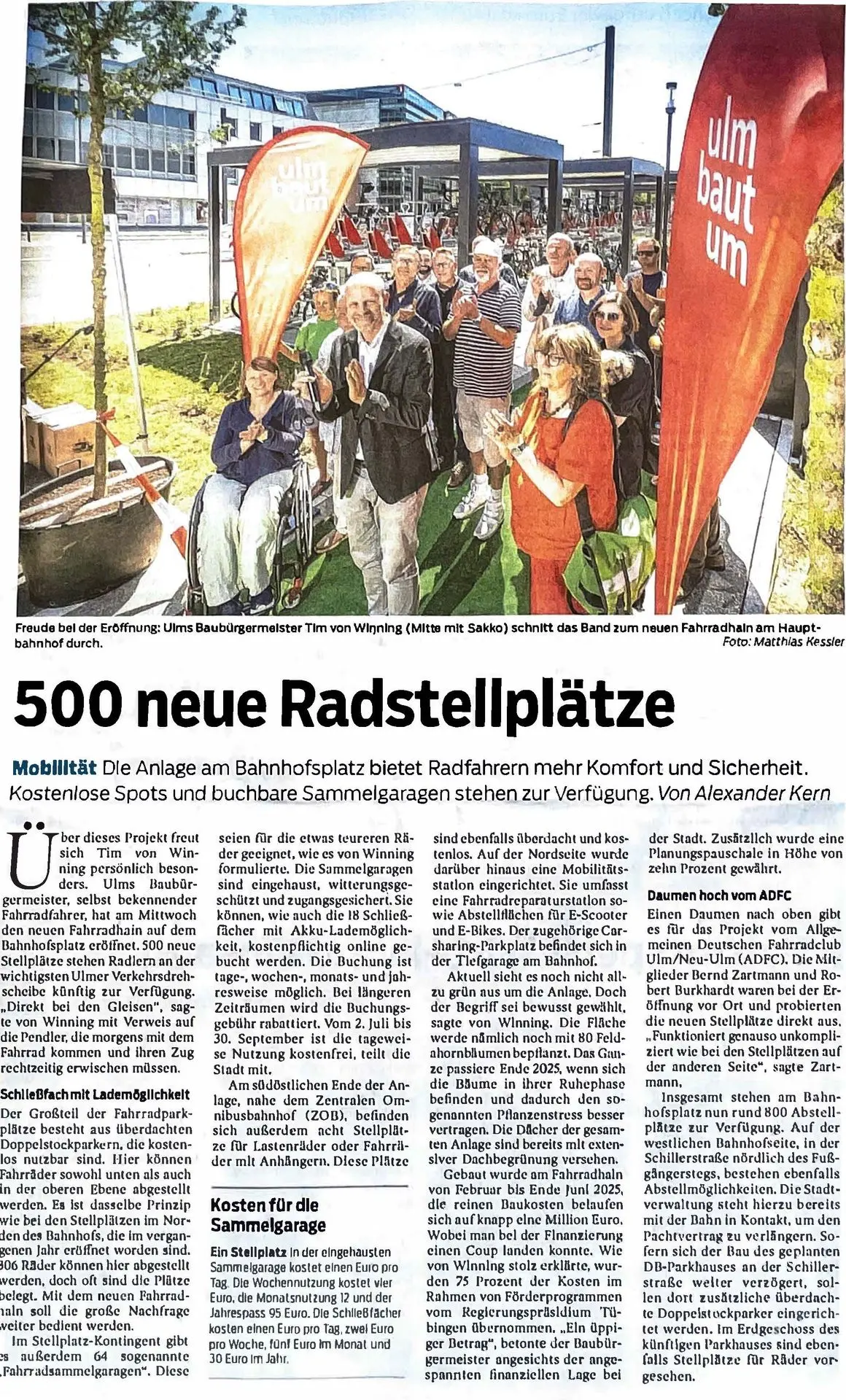 Zeitungsartikel zu 500 neue Radstellplätze
